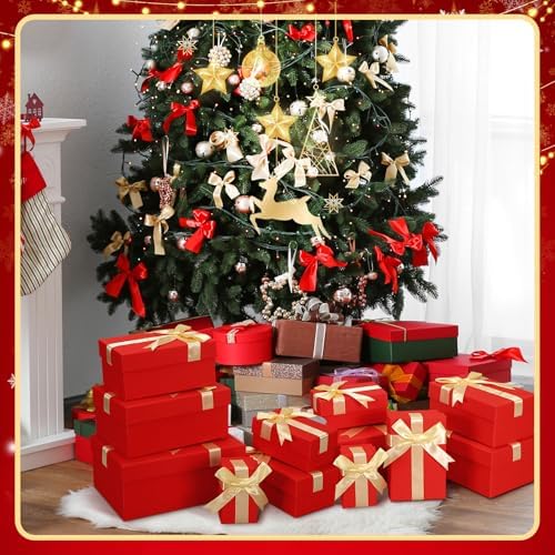 Cholemy 6 Pcs Christmas Nesting Gift Box, Lovely Style, Red, Golden