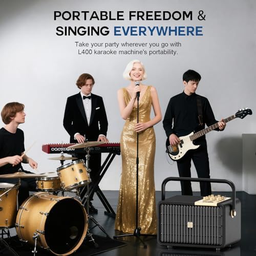 SUPNIU Wireless Voice Amplifier Professional Karaoke Machine with 2 UHF Microphones for Adults, 320W Peak Bluetooth Speaker PA System Treble & Bass for Home Party Wedding Outdoor Christmas Events L400