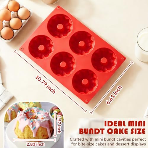 HKNMTT 2Pcs Mini Fluted Cake Pans 6-Cavity Non Stick Buntz Pan BPA Free