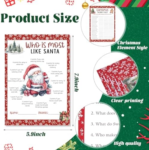 Fullhawl 102 Pcs Christmas Trivia Games for Large Group Festival Question Answer Guessing Word Scramble Cards Activity for Xmas Indoor Game Holiday Party Activity Family Friends(Red,Snowflake)