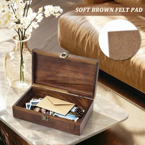 Wooden Keepsake Box with Hinged Lid – 13.78″ Large Memory Storage Organizer for Photos, Letters, Jewelry & Time Capsules, Rustic Home Decor Gift Box