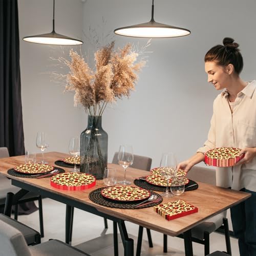 100 Pieces Leopard Print Party Tableware Set – Red Cheetah Animal Print Plates, Napkins and Forks, Disposable Dinnerware for Girls Birthday, Safari and Wild One Party Supplies