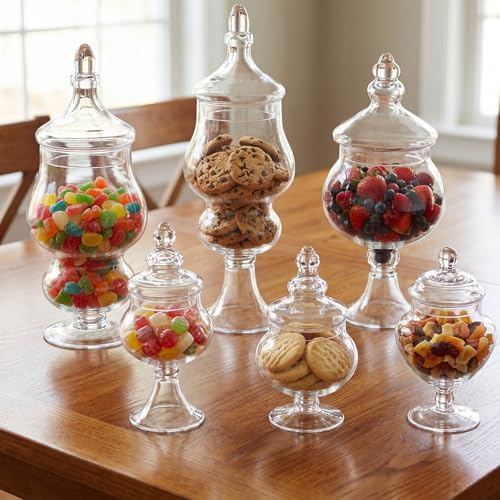 Mimorou 6 Sets Glass Apothecary Jars with Lid & Scoop Candy Jars,Vintage