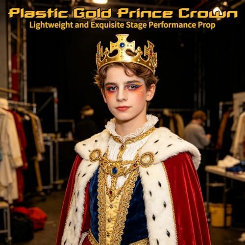 Rainmae 24 Pcs King Crown Gold Adjustable Party Royal Costume Jeweled Prince Crown Plastic Crown for Birthday Party Cosplay Halloween Photo Booth Accessories