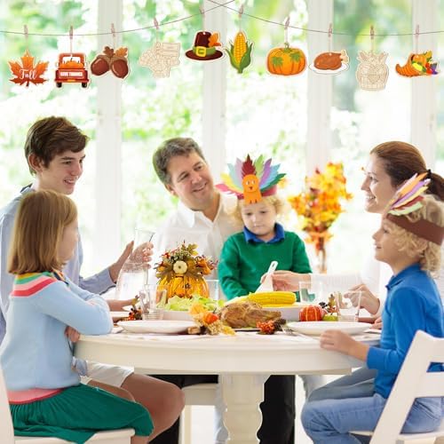 36PCS Wooden Thanksgiving Decoration Fall Ornaments to Paint Happy Thanksgiving Crafts Cutouts Unfinished, DIY Blank Fall Unfinished Turkey Maple Leaf Truck Pumpkin Ornament for Home Harvest Hanging