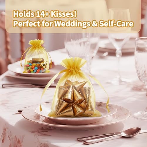 Gold Organza Bags 4x6 Mesh Bags Drawstring for Jewelry Favor Gifts Pouch