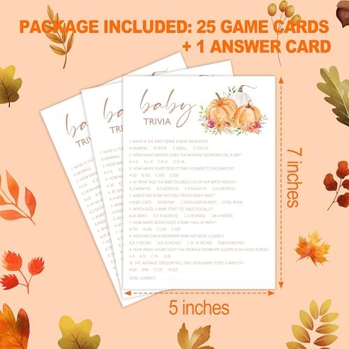 Baby Shower Games, Thanksgiving Baby Trivia Game Cards + 1 Answer Card, 25 Sets Gender Reveal Party Decorations Supplies - E05