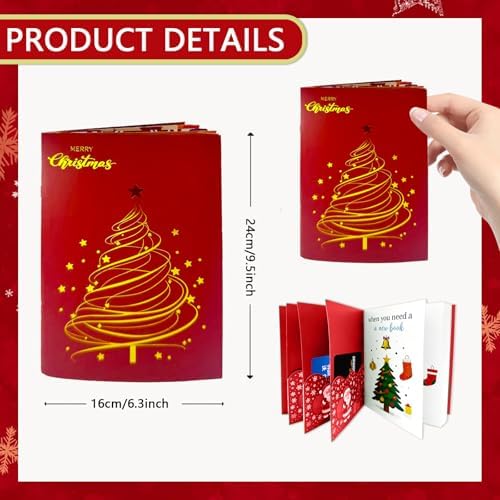XIJQRAC Christmas Gift Card Booklet with Envelopes, Xmas Money Holder & Gift Card Holder Book （Christmas tree）, Holiday Party Supplies for Teacher Coworker Men Women
