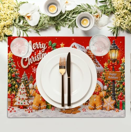Merry Christmas Gingerbread Man Placemats Set of 4 12x18 Inch