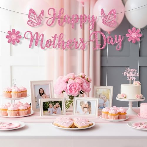Mothers Day Banner Decorations, Happy Mothers Day Banner, Glitter Mother's Day Banner Mother's Day Decorations for Party Supplies