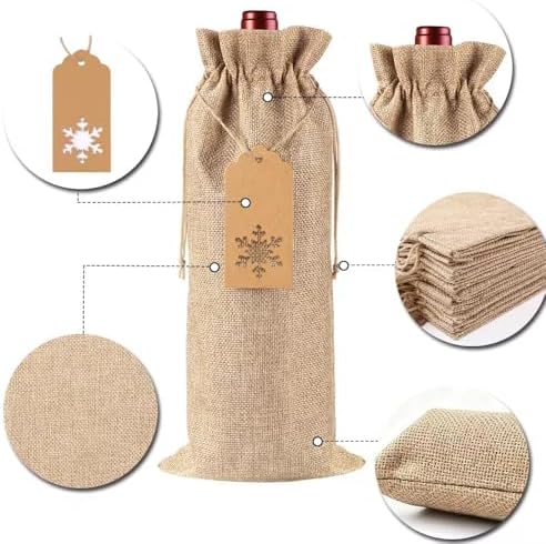 JOICEE 12 Pcs Burlap Wine Bags Christmas Wine Bottle Gift Bags