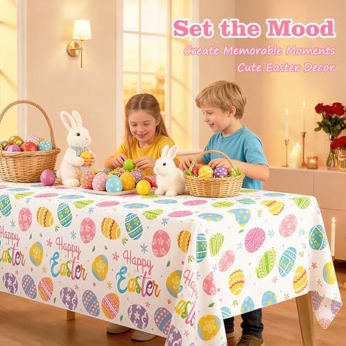 3-Pack Easter Egg Disposable Plastic Tablecloths – 54 x 108 Inch Rectangular Table Covers for Spring Parties and Holiday Decor