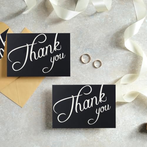 12 Pcs Black Thank You Card with White Script, 4.2x6.2 Cards Bulk