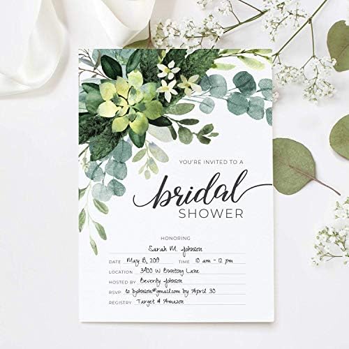Canopy Street Lush Greenery Fill In The Blank Bridal Shower Invitation / 25 Floral Bridal Shower Invitations With Envelopes / 5" x 7" Bride To Be Flat Invite Cards/Made In The USA