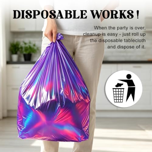 8 Pack Purple Solid Laser Plastic Tablecloth 54" x 108" Disposable Table Cloths for 6 to 8 Foot Tables Rectangle Table Cover for Parties (Purple Solid Laser, Rectangle)