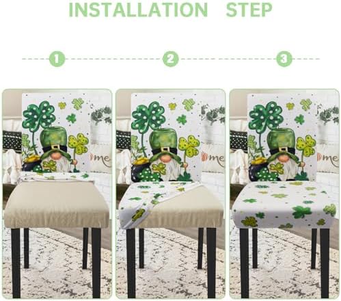 St Patricks Day Chair Cover Set of 4 Irish Gnome Shamrock Dining Room Slipcovers Stretch Parsons Chair Seat Protectors St Patricks Spring Holiday Decor-4PCS