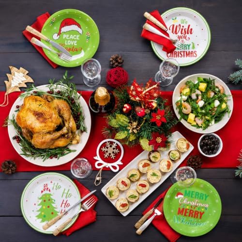Fourluoo 96 Pcs 7 Inch Lime Green Christmas Paper Plates
