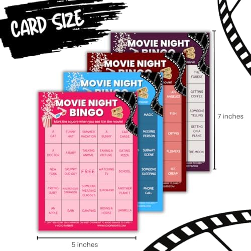 XOXO Parents Movie Night Bingo Cards, Reusable Game for Adults & Kids