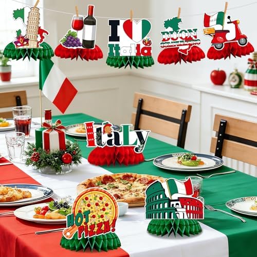 JULMELON 8 Pack Italian Themed Honeycomb Centerpieces Italian Party Favors