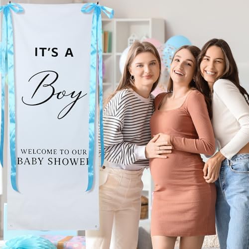 Oudain 60x24 Inch It's a Boy Banner Baby Shower Burlap Backdrop