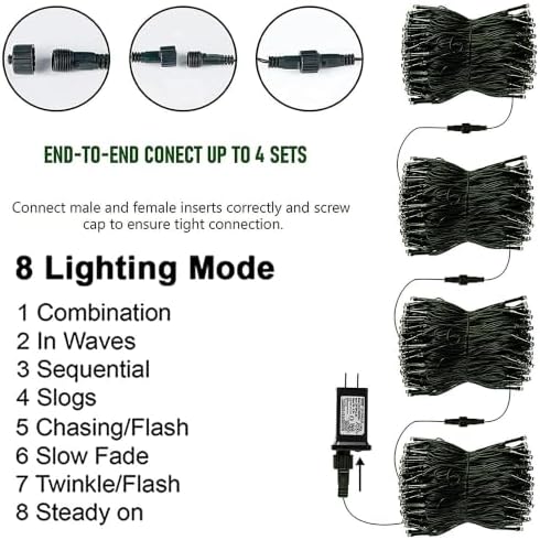 TW SHINE Green Christmas Lights, 200 LED 66FT Outdoor Christmas Lights Plug in with 8 Modes, Waterproof Green Wire St. Patrick's Day Light Outdoor, Indoor Xmas Decorations for Party Yard Room Decor
