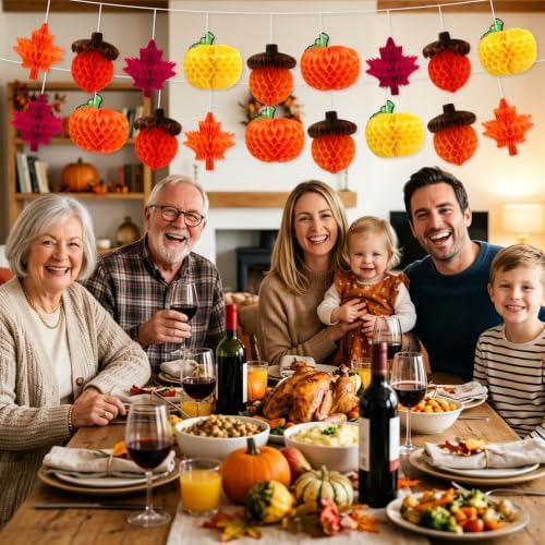 JULMELON 18 Pcs Fall Party Decorations, Hanging Honeycomb Ornaments
