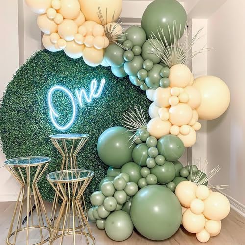 PartyWoo Sage Green Balloons 140pcs Olive Eucalyptus Dusty Green Boho Color