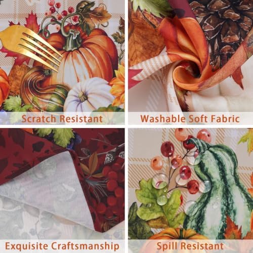 Fall Plaid Oval Tablecloth 60 x 120 Inch, Stain Resistant Washable Fabric Autumn Harvest Pumpkin Table Cloth Oval Fall Tablecloth Table Cover for Kitchen Dining Party