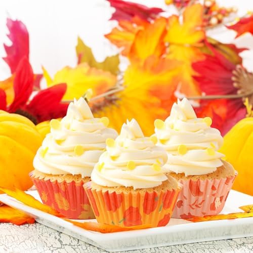 SANNIX 450pcs Fall Cupcake Liners, Pumpkin Maple Leaf Cake Baking Cups