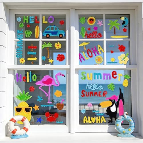 6 Pack Summer Window clings – Reusable Window Cling for Glass Windows