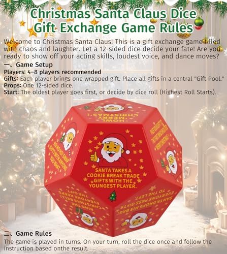 Hilarious Santa Swap Gift Exchange Dice, 3 * 3 in Exchange Gifts Dice, Christmas Stocking Stuffers Gift Exchange Dice Games for Family Party, Gifts for Xmas, Birthday, Party and Family Night, Holiday