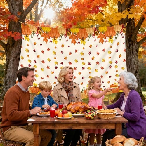 Thanksgiving Tablecloths, 2 Pack Pumpkin Maple Leaf Plastic Table Covers