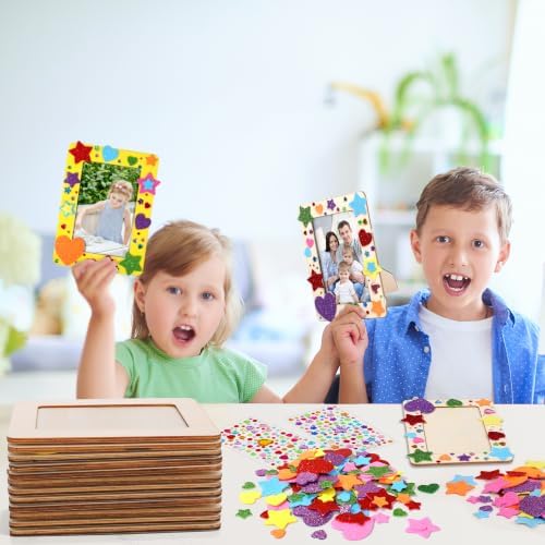 Aneco 72 Packs Picture Frame Painting Craft Kit for 4 x 6 Inch Photo DIY Unfinished Wooden Photo Frames with Diamond and Foam Stickers for DIY Crafts, Paint and Decorate