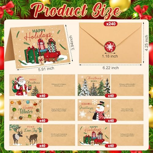 Crtiin 240 Set 2026 Christmas Cards Rustic Kraft Xmas Greeting Cards Bulk