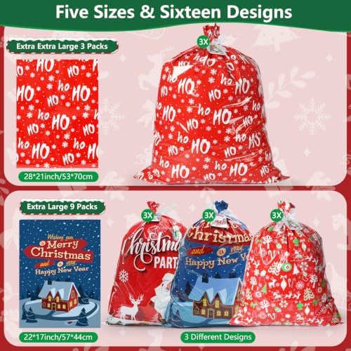 Koncci 36 Pcs Christmas Gift Bags, Assorted Sizes Medium Large Extra Large