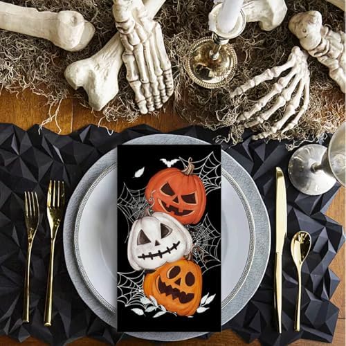 Horaldaily 100Pcs Halloween Paper Napkins, Orange Jack-O-Lantern Pumpkin Cobweb