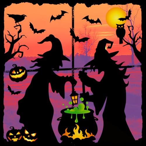 JarThenaAMCS Extra Large Halloween Window Clings Witch Black Bat Cauldron Window Stickers Hocus Pocus Double-Sided Glass Decal for Indoor School Home Office Party Decor Supplies, 4 Sheets