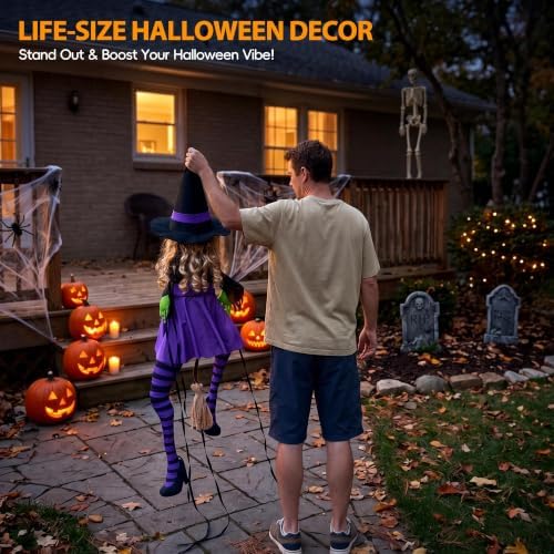 63" Purple Witch Crashing into Tree Halloween Outdoor Decor