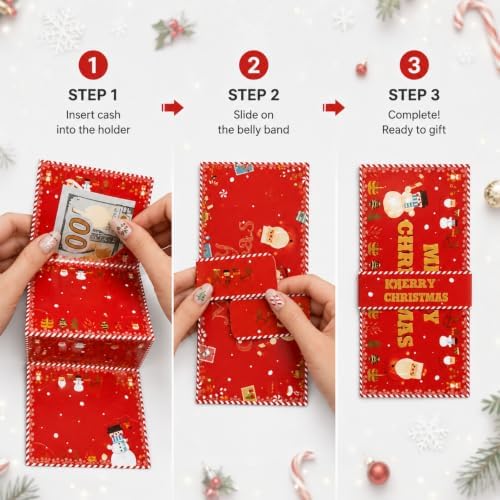 SRPHUAV Christmas Money Holder with 6 Slots, Cash Card Envelope, Foldable, Paper, Red, for Kids Adults Family Friends