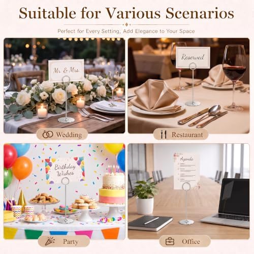 Urban Deco 16 Pieces Table Card Holder 8 inches Silver Place Steel Card holders for Photos, Food Signs, Memo Notes, Weddings, Restaurants, Birthdays.