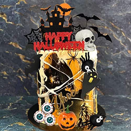 Halloween Cake Toppers Eyeballs Skull Head Spider Cake Decorations Castle Happy Halloween Cake Toppers for Trick-or-Treat Birthday Supplies (Eyeballs)