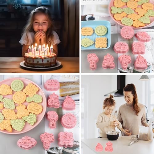 BESEK 8PCS Birthday Cookie Cutters, Birthday Party Cookie Cutter - 8 Shaped Cookie Cutter, Baking Tool for Homemaking Cookie