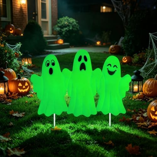 YiYa Halloween Garden Decorations Metal Ghost Yard Signs with Stake