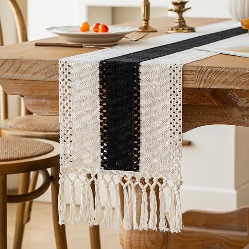 FEXIA Farmhouse Table Runner for Home Decor 12x60 Black Fall Home Decor