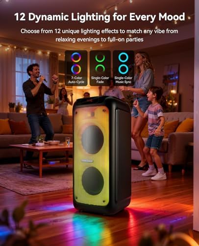 GKD80 Karaoke Machine for Adults with 2 Wireless UHF Microphone, 600W Peak Bluetooth Speaker with Dual 8'' Subwoofers, Portable Party Speaker with RC/Wheels for Singing/Outdoor Events/Speaking