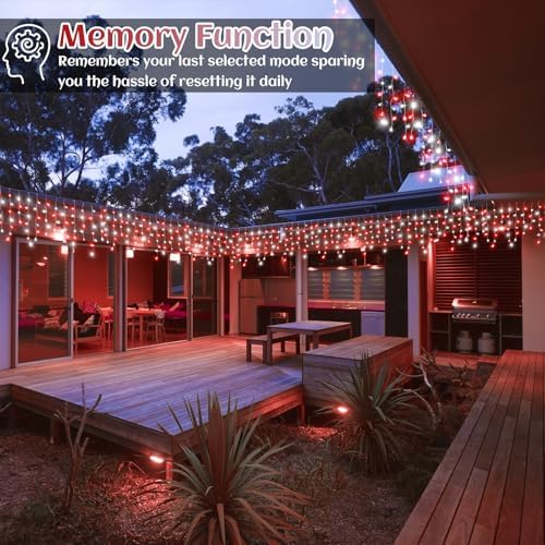 99ft Icicle Lights for Outside, Red and White Christmas Lights Outdoor Indoor, 1216 LED Twinkle Light with 228 Drops Short Curtain Light for Thanksgiving Room Home Wall Bedroom Window Decoration