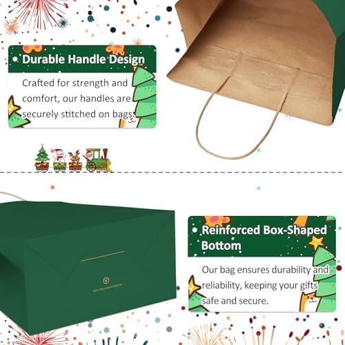 BagDream Medium Gift Bags with Handles 8x4.25x10.5 Forest Green 100Ct Bulk
