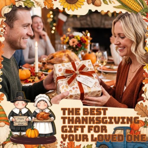 Wesiti 12 Pcs Thanksgiving Table Decorations, Wooden Fall Harvest Centerpiece, Pilgrim Turkey Gnome Table Topper Signs for Thanksgiving Tiered Tray Decor Party Favor