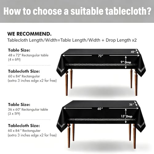 MIULEE Black Rectangle Tablecloth with Decorative Cutouts 60x84 Inch