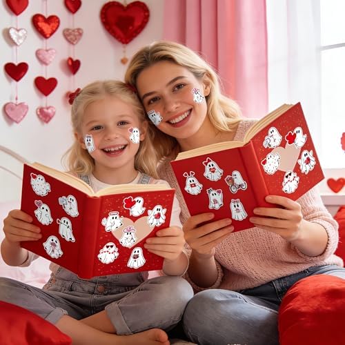 H1vojoxo Wedding Heart Sticker Rolls - 1000PCS Wedding Ghost Stickers 16 Designs Pink Red Cute Ghost Label Tag Seal Stickers for Kids Craft Envelope Water Bottle Party Supplies